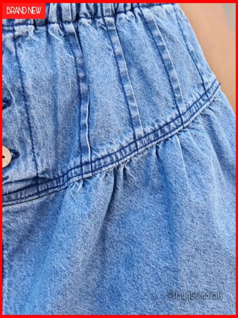 High Waisted Pleated Denim Mini Skirt with Built-In Shorts A-Line